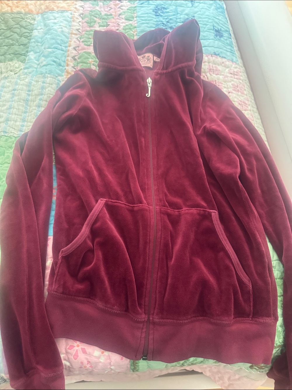 Juicy Couture Maroon Velvet Zip Hoodie